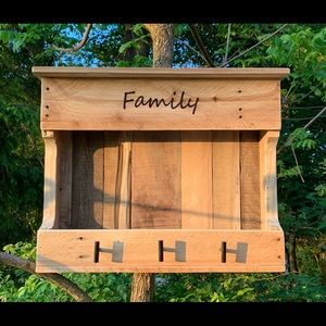 Rustic wood wall shelf with coat/key hooks
